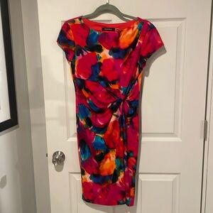 Ellen Tracy Floral Sheath Dress Pink Orange Blue Work Dress Size 2